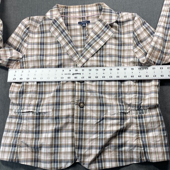 Nautica Plaid Blazer Womens 16 Tan Pink Cotton Preppy Lightweight Jacket Career‎ - Picture 5 of 8